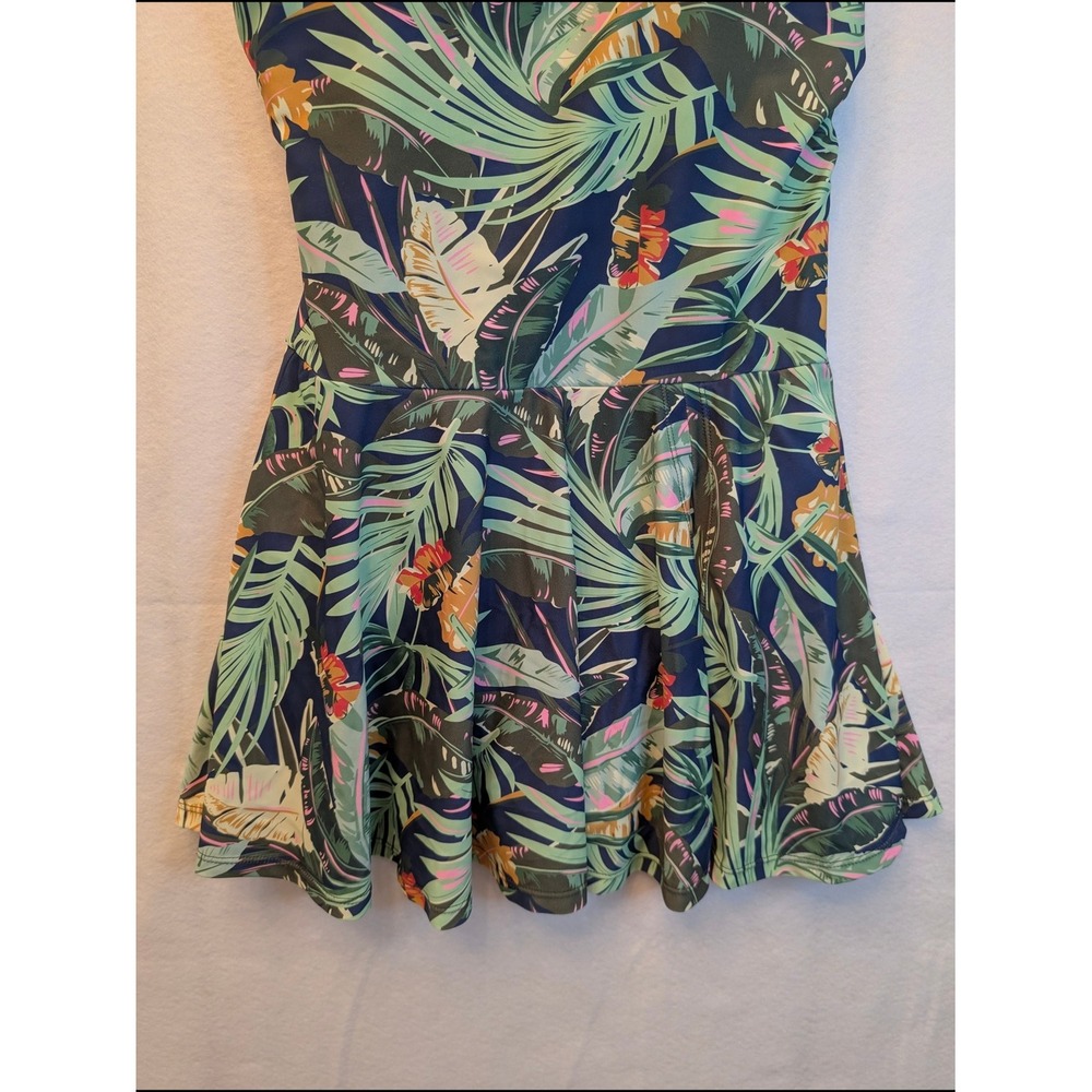 Shore Shapes Tropical Palm Print Swim Dress Navy Blue One Piece Size 10 2119-22A - Picture 7 of 16